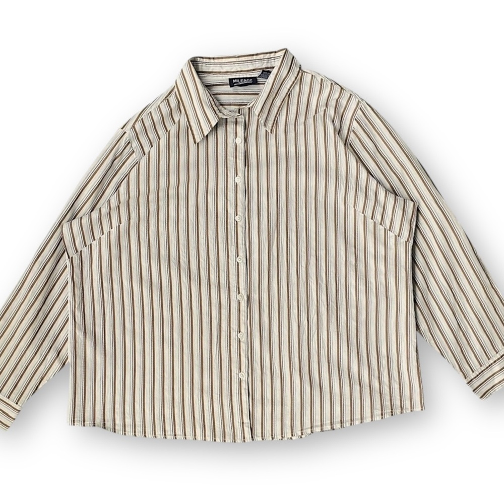 Vintage Men’s Striped Button-Up Shirt - Beige/Brown